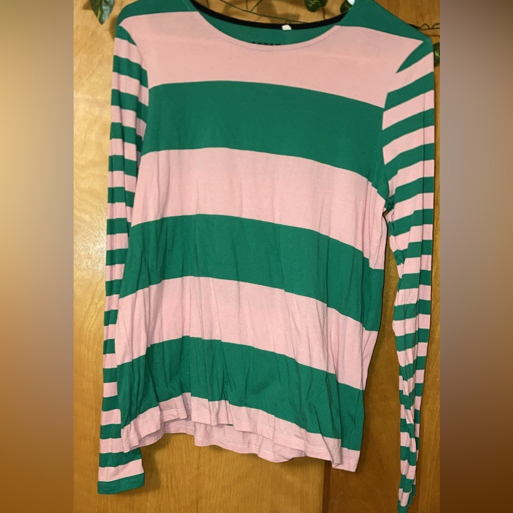 Boden women’s pink and green striped casual shirt size  6.